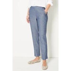 J.Jill 100% Linen Pull-On Pants Blue Size Small Elastic Waist Side Pockets